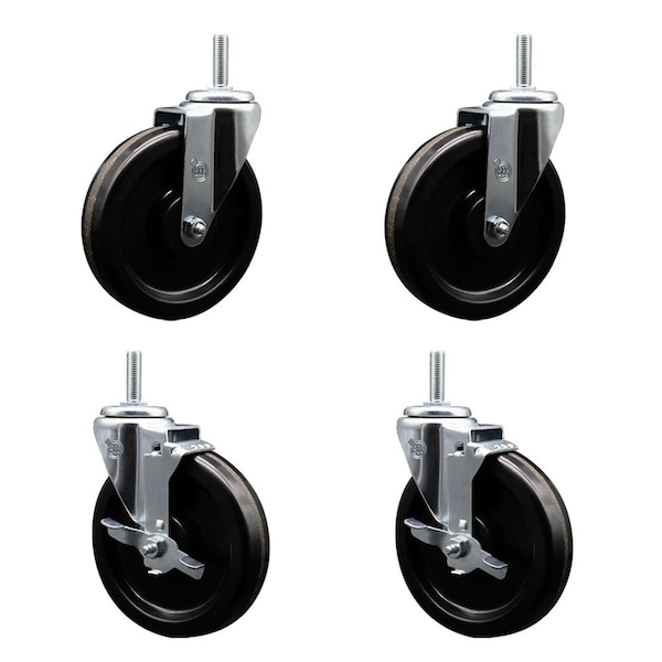 Service Caster 6 Inch Phenolic Wheel Swivel 58 Inch Threaded Stem Caster Set 2 Brakes SCC SCC-TS20S615-PHS-58212-2-TLB-2 - main